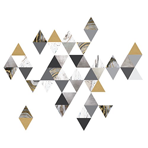Modern Art Wall Decals, Gold, Gray, Marble, Triangles, Geometric Wall