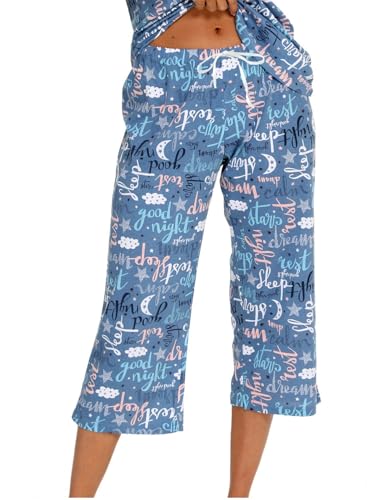 ENJOYNIGHT Women's Pyjama Bottoms Cotton Capri Pants Lounge Pants with Drawstring Sleepwear (XX-Large,Blue)