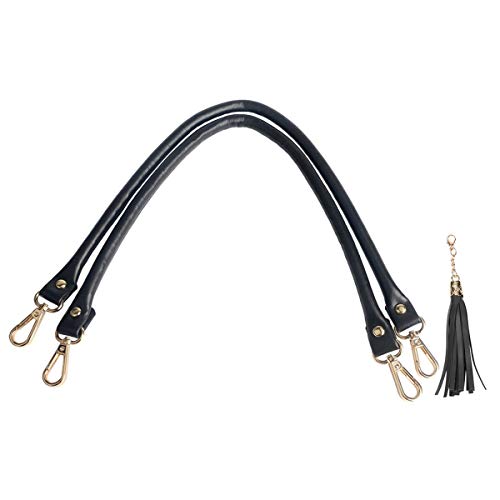 Beaulegan Handbag Leather Handles Replacement 2 Pcs, 60cm Long(Black/Gold), 60Centimeter