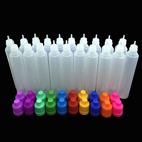 20 Pcs LDPE Squeezable Dropper Bottle with Childproof Cap & Long Thin Tip 30ML (Mixed Colors)