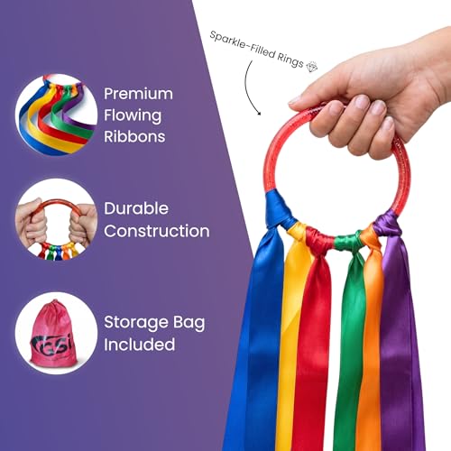 Image of GSi Ribbon Wands & Rings for Kids - Dance Ribbon Streamers with Sparkle Design & Rainbow Ribbons - Perfect for Toddlers, Preschool, Gymnastics, PE, Birthday Parties - Ages 2-12