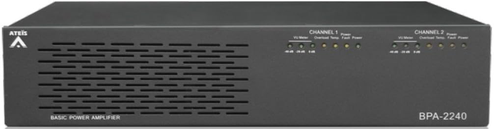 BPA-2120 2-Channel 120W Audio Power Amplifier, 2 Audio Outputs (100V / 50V / 8 ohm Selectable Outputs), Fault Reporting Outputs, Two Audio Inputs with Gain-Set, 24VDC Backup Power Input