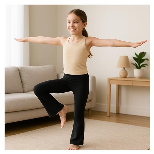 Beat Street Girls Flare Leggings - 3 Pack Athletic Kids Fold Over Waist Bell Bottom Pants for Yoga, Dance - Made in USA4