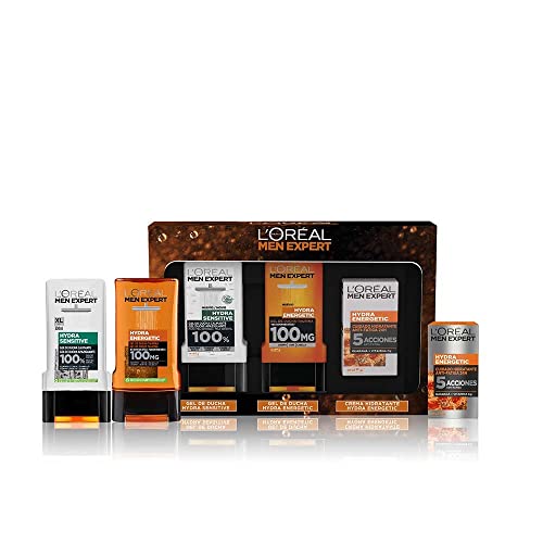 L'Oréal Men Expert Pack de Ducha Antifatiga para Hombre, Incluye Gel de Ducha Calmante Hydra Energetic, Gel de Ducha Taurina Hydra Sensitive y Crema Hidratante 24H Hydra Energetic