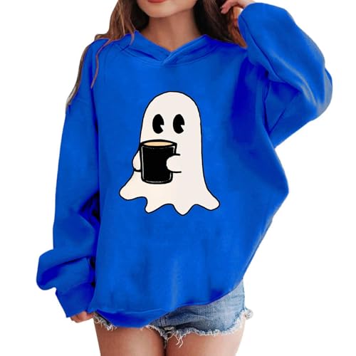 Halloween Hoodies For Girls Funny Long Sleeve Ghost Coffer Graphic Oversized Cute Pullover Sweatshirts2