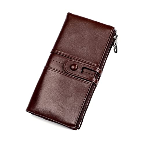 Oil Wax Leather RFID Ladies Wallet Layer Cowhide Trifold Wallet Multifunction Long Coin Purse(E)