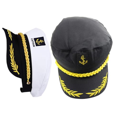 NIYANGLE - NIYANGLE 2pcs White Sailor Hats with Black Bands, Embroidered Boat Captain Hats for Men and Women, Outdoor Sun Protection Headwear for Sailing and Boating Accessories