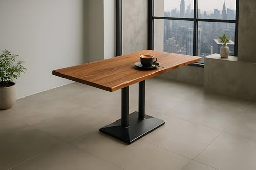 SAM Bistrotisch Isla, Akazienholz massiv & nussbaumfarben, Säulentisch/Esstisch 100x60 cm, echte Baumkante, Gastrotisch mit Mittelfuß, Eisen schwarz