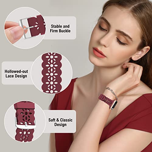 Image of Lace Silicone Bands Compatible with Apple Watch Bands for Women | Slim Thin Hollow-out Wristband for iWatch Series 11 10 9 Ultra 8 SE 7 6 5 4 3 2 1 38mm 40mm 41mm 42mm 44mm 45mm 46mm 49mm