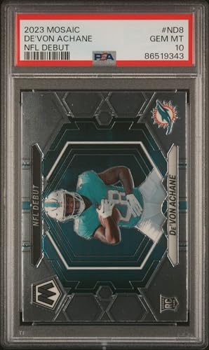 Graded 2023 Panini Mosaic Devon Achane #ND8 NFL Debut Rookie RC F...