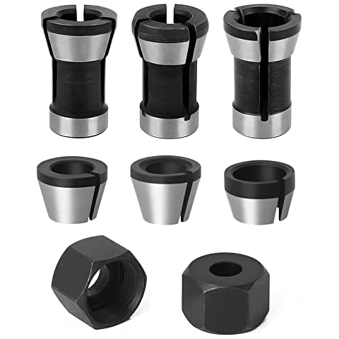 UYUYong 6 Stück Spannzangen Adapter Geradschleifer Ersatzspannzange mit 2 Stück Spannmutter 6 mm 6,35mm 8mm Fräswerkzeug Adapter Spannzange Für Bakelit Fräsmaschinenteile Trimmer Werkzeug Cover