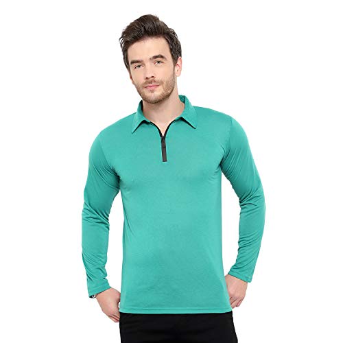 Image of Men's Cotton Blend Full Sleeve Zip Neck Polo T-Shirt (Pack of 1)