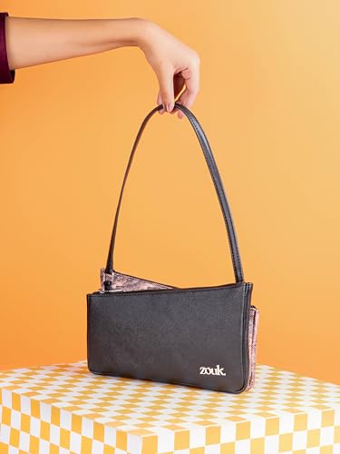 Image of ZOUK Kiya Small Shoulder Bag for Women - Dual-Sided Shoulder Bag with Criss-Cross Design| Handcrafted Purse with Dual Zipper Compartments & Water-Resistant Lining |