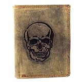 Büffelleder Portmonee RFID ayados Geldbörse Skull Motiv Herren Echt Leder Portemonnaie Geld-börse Portmonee Vintage Wallet Totenkopf Hochformat Braun 103NC