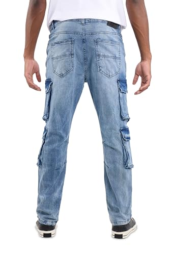 X RAY Men's Straight Fit Double Cargo Pockets Stretch Denim Jeans, Cotton Casual Pants for Men2