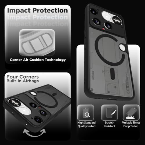 Image of RIGGEAR Shockproof Sleek Hybrid Armor Magnetic Back Cover Case Compatible with MagSafe Accessories for Nothing Phone 3 (Smoke Black Matte PC + Black TPU-Bumper)