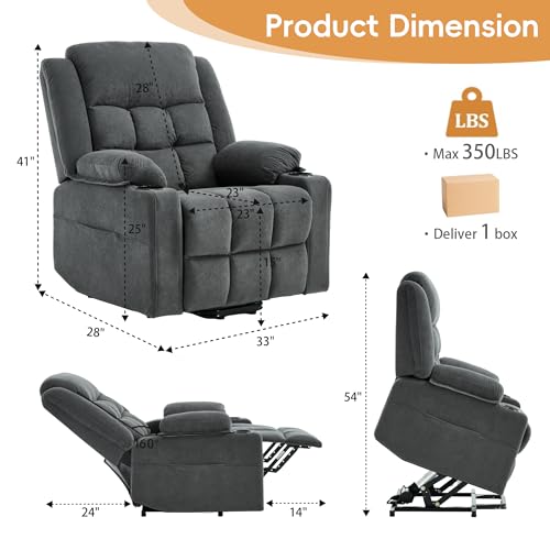 Image of Power Lift Recliner Chair for Elderly Adults with Massage and Heat, Fabric Electric Recliner Sofa with Side Pocket, Two Cup Holders for Living Room L9912 (Dark Grey)