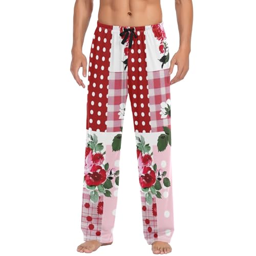 Men's Pajama Pants Flower Patchwork Sleep Pajama Lounge Pant with Pockets, Elastic Waistband