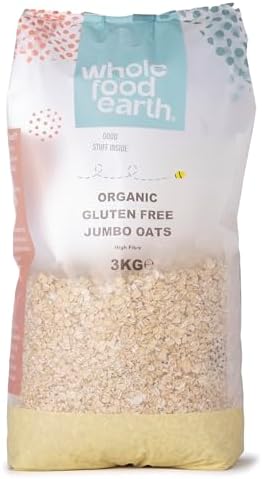 Wholefood Earth Organic Gluten Free Jumbo Oats โ 3 kg | GMO Free | Vegan | High Fibre | Certified Organic