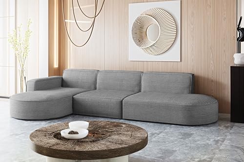Kaiser Möbel - Ecksofa mit Wohnlandschaft, Eckcouch L Form, Sofa 3-sitzer, Polstersofa, Bigsofa, Bequemes Couch mit Ottomane für Wohnzimmer, Relaxsofa, Stilvolles Cord Sofa, Modena L, Grau, Links Kaiser Möbel - Ecksofa mit Wohnlandschaft, Eckcouch L Form, Sofa 3-sitzer, Polstersofa, Bigsofa, Bequemes Couch mit Ottomane für Wohnzimmer, Relaxsofa, Stilvolles Cord Sofa, Modena L, Grau, Links
