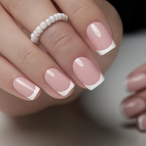 Image of Curvlife Short Square French Press on Nails Soft Gel Fake Nails with Design Full Cover False Nails for Women Reusable Nail Kit
