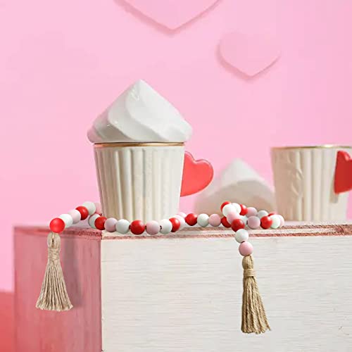 Bluemake Valentine's Day Wood Bead Garland With Tassel,Rustic Wooden Bead Decor Farmhouse Beads Big Wall Hanging Decor (Pink,39In) #TOP5
