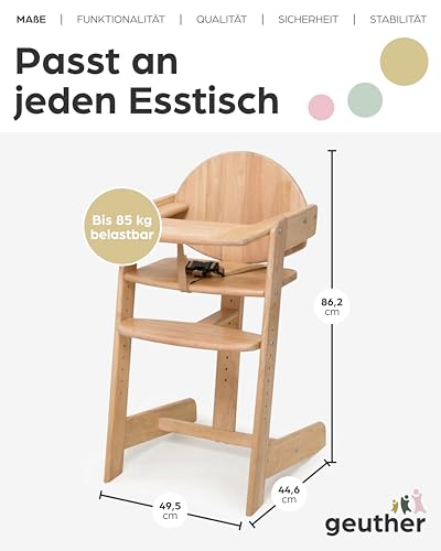 Kinderhochstuhl Holz Filou Up Holz in Natur I Mitwachsender Babystuhl bis 85 kg I Baby Hochstuhl ab 6 Monaten mit Tablett I Abnehmbarer 3-Punkt Sicherheitsgurt I Kinderstuhl kippsicher & stabil
