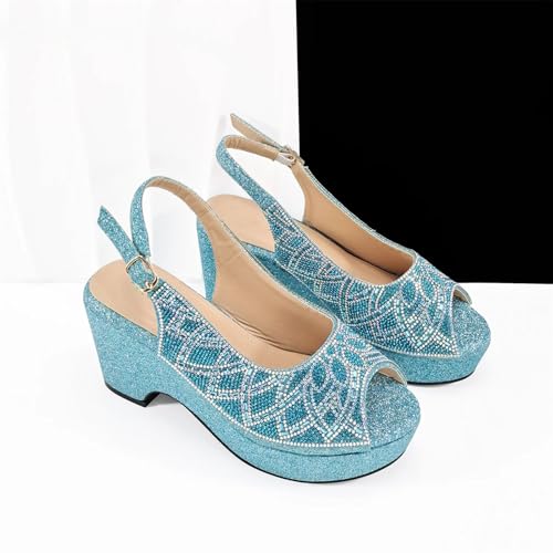 Women Shoes and Bag Set Blue Nigerian Wedding Shoe and Bag Set High Heels and Matching Handbag4