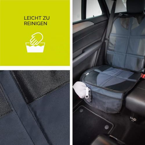 hauck Sit on Me Deluxe, Schwarz - Universal Kindersitzunterlage Autositzschoner 120 x 46 cm, Isofix Geeignet, Wasserabweisend, Sitzschutz Sitzschoner Auto Kindersitz mit Netztaschen