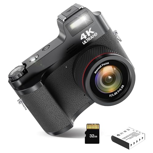4K Digital Camera for Photography, 48MP Vlogging Camera for YouTube with 32GB SD Card, 3' LCD Screen, Anti-Shake,18X Digital Zoom,Compact Point and Shoot Digital Cameras for Travel