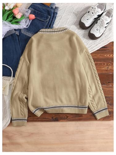 SHENHE Girl's Cute Bear Cable Knit Sweater Vintage Striped Crew Neck Loose Textured Pullover Jumper2