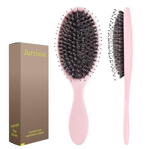 Jurrissa Cepillo de pelo de cerdas de jabalí para mujeres y hombres, cepillo desenredante para alisar, masajear, añadir brillo, nailon y cerdas de jabalí, cepillo desenredante para un cabello