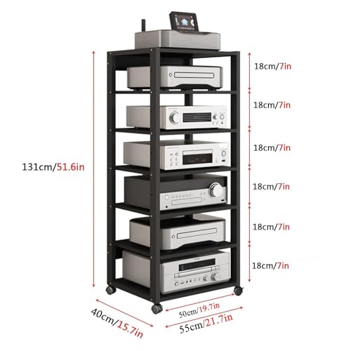 Moderno estante de 7 niveles HiFi para audio/video, soporte de esquina móvil para TV para hogar/oficina, acabado de teca, perfecto para equipos estéreo y de alta fidelidad - imagen 2