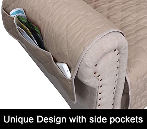 Chhkon 100% Waterproof Sofa Cover With Side Pockets Quilted Furniture Protector Sofa Slipcover For Children Pets For Leather Couch (Beige, 78'') #TOP5