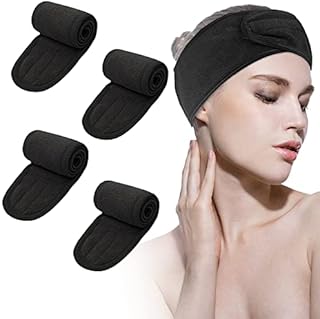 Leaflai Spa Headband, 4Pack Makeup Headband Non-Slip Adjustable Towel Headband for Washing Face Shower Facial Mask Sport for Women & Girls (Black)