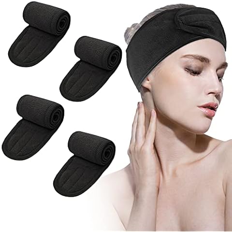 Leaflai Spa Headband, 4Pack Makeup Headband Non-Slip Adjustable Towel Headband for Washing Face Shower Facial Mask Sport for Women & Girls (Black) Cover
