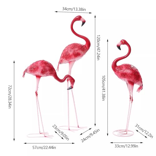 Image of 3 Pack Flamingo Ornament,Flamingo Garden Statues and Sculptures,Metal Birds Yard Art Outdoor Statue, Red Pink Flamingo Lawn Ornaments for Home, Patio, Backyard Decor