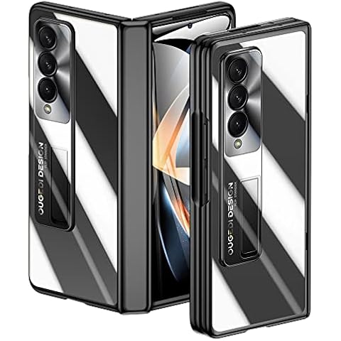 For Samsung galaxy z-Fold-4 Case: Transparent Electroplating Protective Phone Case with Full Cover Hinge Protection, Clear Case with Built-in Screen Protector & Kickstand for Z Fold 4 5G (Black) Cover