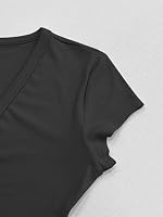 Albe Rita Women Short Sleeve T-Shirt Cap V Neck Shirts for Women Ribbed Casual Top Knit Slim Fit for Summer,Black,M — image 5