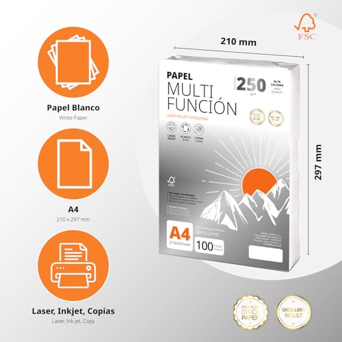 Ofituria Kopierpapier, DIN A4, 250 g/m2, 50 Blatt, Mehrzweckpapier für Laser- und Tintenstrahldrucker, Kopierer, Bürobedarf, Schulbedarf, Packung zu 50 Blatt, 250 g