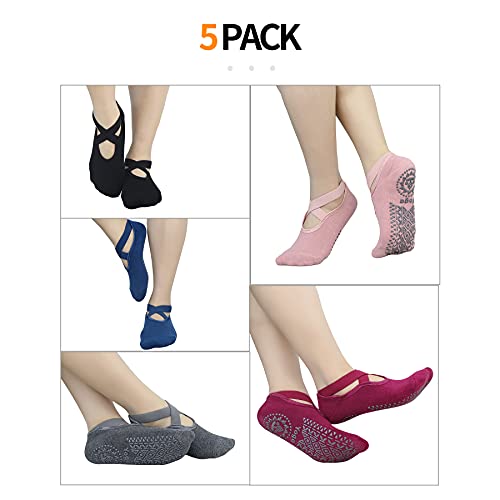 Bioaum 5 Pairs Non Slip Yoga Socks For Women,Anti-Skid Socks For Pilates,Barre,Dance #TOP4