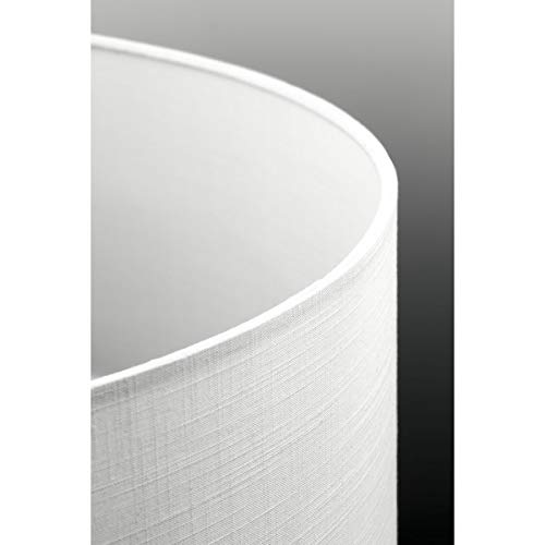 Image of Progress Lighting Drum Shade Collection Five-Light Chandelier, Farmhouse Style Hanging Ceiling Light Fixture for Dining Rooms, Foyers, White Textured Linen Shade, Brushed Nickel