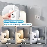 PRINCEWAY Lampka Nocna do Czytania Na Ścianę, Lampa na Wysięgniku Ścienna do Czytania LED z Wtyczką i Gniazdo Elektryczne, Dwa Przełącznik Dotykowy, 3 Kolorów, Porty Wyjściowe USB (Biały 2 Szt)