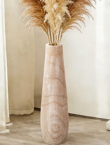 Hanobe Tall Wood Floor Vase for Pampas Grass 22 in Boho Beige