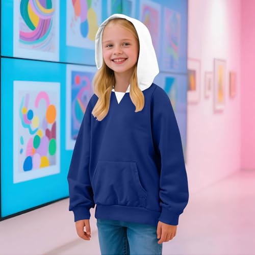 Girls Casual Long Sleeve Hoodies Cute Color Block Hooded Sweatshirt Oversized with Pocket Tops Kids Trendy Clothes2