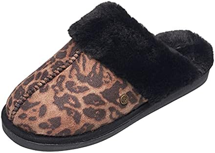NINE WEST Scuff Slippers For Women, Extra Soft & Comfortable Winter House Shoes, Leopard, Medium 7-8