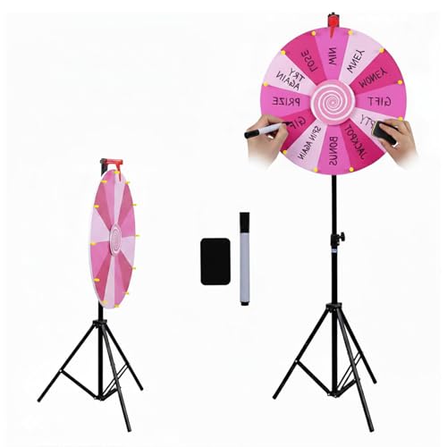 RVOWTAGL 60cm Ruleta De La Suerte Altura Ajustable 100-200cm, Prize Wheel con 14 Ranuras para Palabras Fiestas Carnaval,Pink
