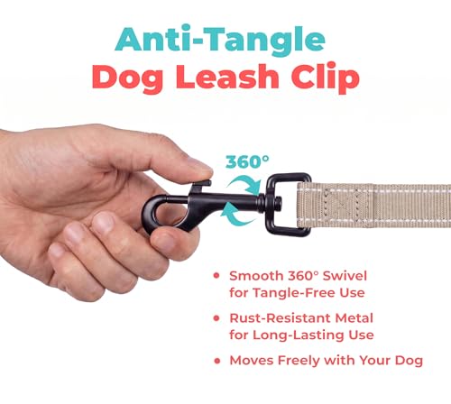 Image of Best Pet Supplies Voyager Reflective Dog Leash or Collar with Neoprene Handle, for Small, Medium, and Large Breed Puppies, Cute and Heavy Duty for Walking, Running and Training - Khaki (Leash), S