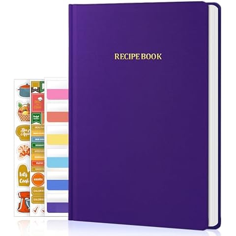 WEMATE Recipe Book to Write in Your Own Recipes, Hardcover Blank Recipe Books, 75 Recipes for Family to Organize Your Recipes, Cooking Gifts,6" x 8", Purple Cover