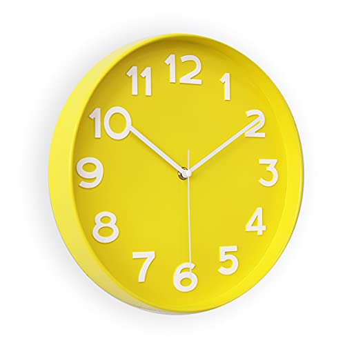 Image of HZDHCLH Wall Clocks for Living Room Bedroom Office Classroom Decor Small Silent Non Ticking Kitchen Wall Clock Battery Operated (Yellow)